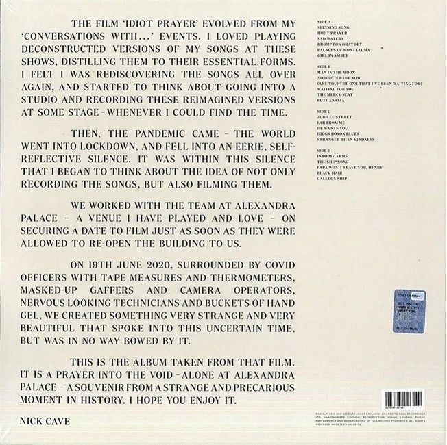 Nick Cave – Idiot Prayer (Nick Cave Alone At Alexandra Palace) (2LP, Album, Stereo, Vinyl)