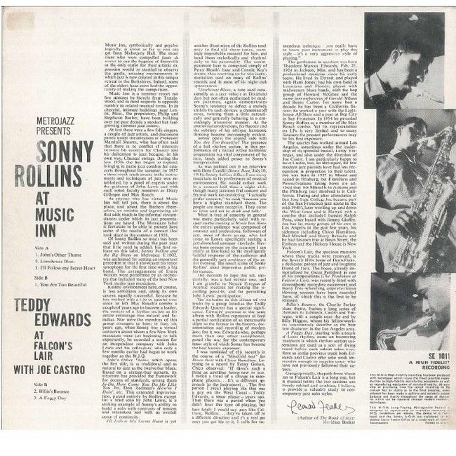 Sonny Rollins – At Music Inn / At Falcon's Lair (LP, Album, Limited Edition, Vinyl)