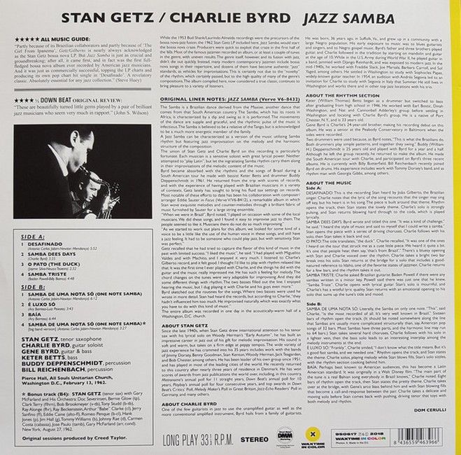 Stan Getz, Charlie Byrd - Jazz Samba (LP, Album, Stereo, Reissue, Remastered, Limited Edition, 180 Gram, Transparent Yellowl)