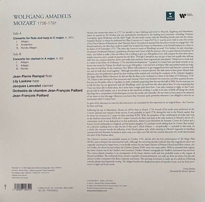 W.A. Mozart - Jean-Pierre Rampal & Lily Laskine, Jacques Lancelot, Orchestre De Chambre Jean-Francois Paillard, Jean-Francois Paillard – Concerto Pour Flute & Harpe En Do Majeur, K. 297c, Concerto Pour Clarinette En La Majeur, K. 622 (Vinyl)