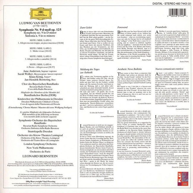 Bernstein, Beethoven - Ode To Freedom - Symphonie No.9 (2LP, Stereo, 180 g, Vinyl)