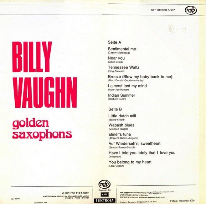 Платівка Billy Vaughn And His Orchestra – Golden Saxophons|Біллі Вон та його оркестр – Золоті саксофони