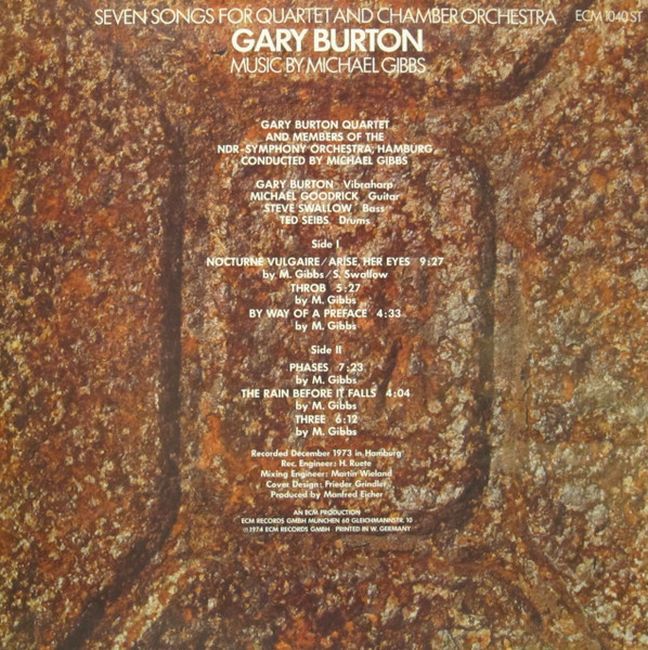 Gary Burton – Seven Songs For Quartet And Chamber Orchestra (Vinyl)
