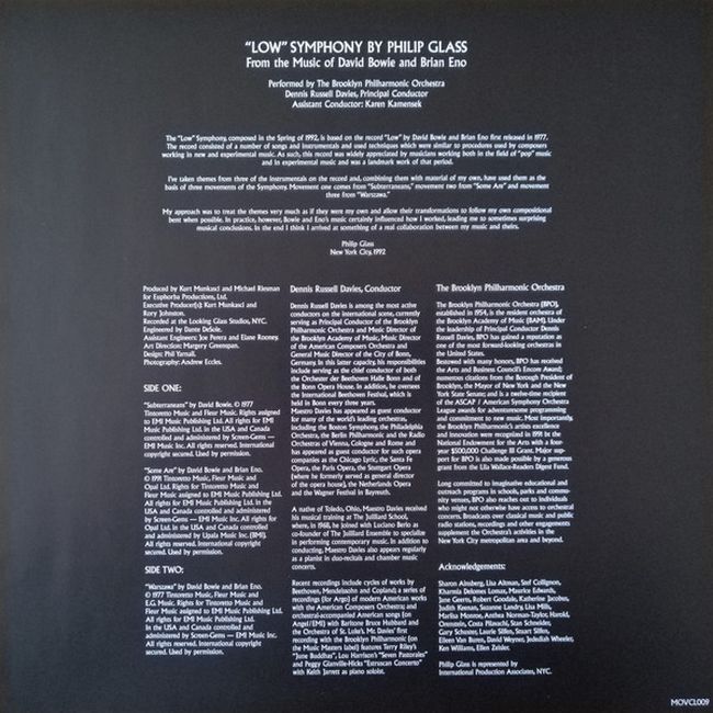 Philip Glass From The Music Of David Bowie & Brian Eno – "Low" Symphony (Vinyl)