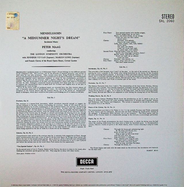 Mendelssohn, Maag, The London Symphony Orchestra, Vyvyan, Lowe, Female Chorus Of The Royal Opera House, Of The Covent Garden – A Midsummer Night's Dream (Vinyl)