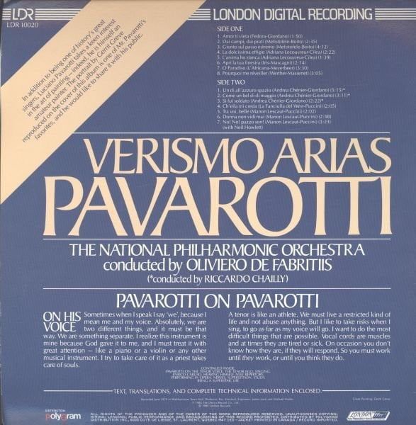 Various, Luciano Pavarotti, National Philharmonic Orchestra, Oliviero De Fabritiis, Riccardo Chailly – Verismo Arias (Vinyl)