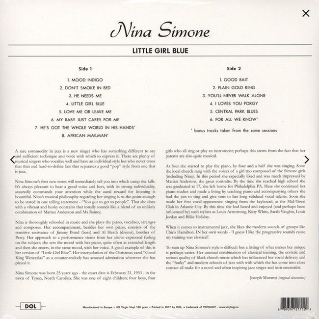 Платівка Nina Simone – Little Girl Blue(2)|Ніна Сімоне-Синя дівчинка
