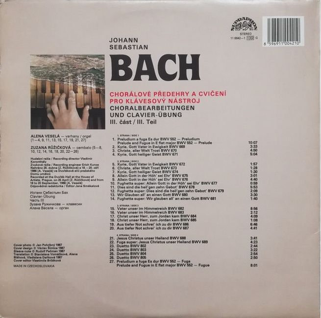 Bach* Cembalo Zuzana Ruzickova Orgel Alena Vesela ?– Clavier-Ubung III. Teil (Vinyl)
