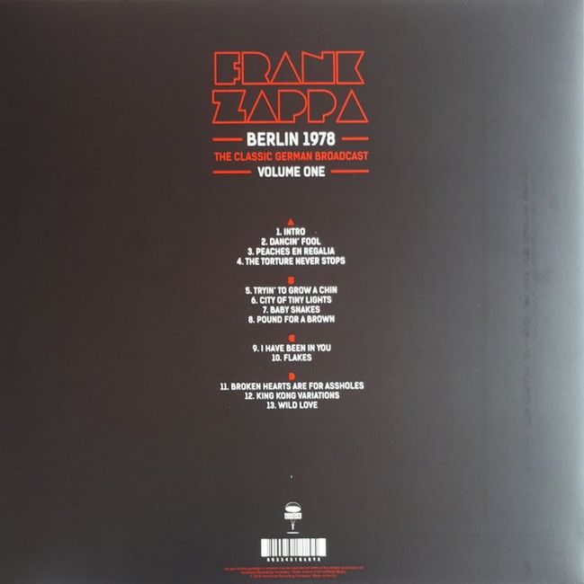 Frank Zappa – Berlin 1978 Volume One  (2LP, Unofficial ReleaseVinyl)