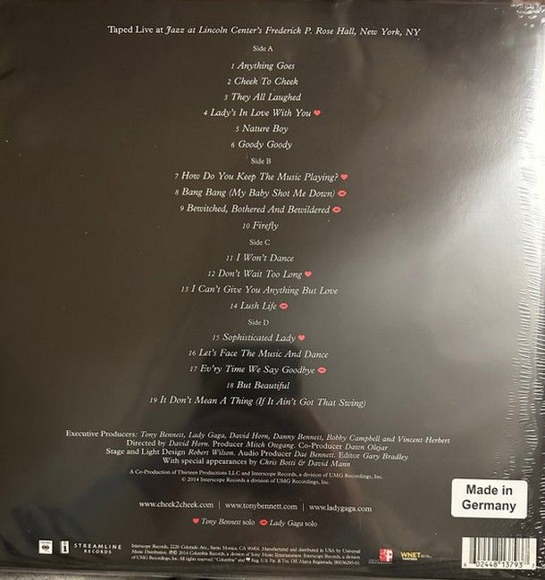 Платівка Tony Bennett & Lady Gaga – Cheek To Cheek Live!|Тоні Беннет і Леді Гага-Щока до щоки(2xLP)
