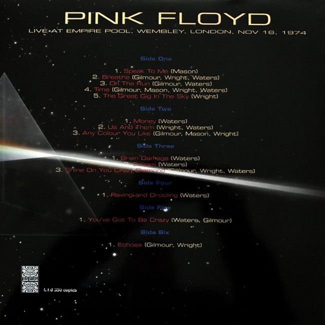 Платівка Pink Floyd – Live At The Empire Pool, Wembley, London, Nov 16, 1974|Пінк Флойд-Прямий ефір на The Empire Pool, Уемблі, Лондон, 16 листопада 1974 року