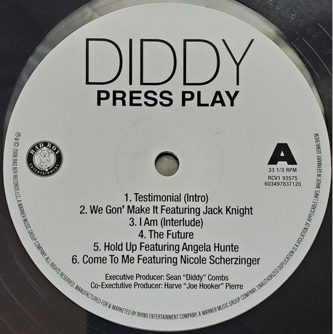 Diddy – Press Play (2LP, Album, Limited Edition, Reissue, Crystal-Clear Vinyl)
