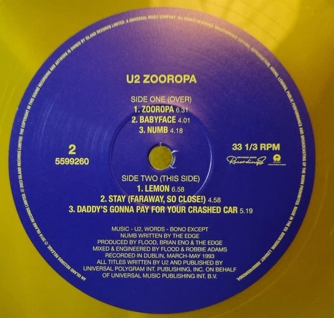 U2 – Zooropa (2LP, Album, Deluxe Edition, Limited Edition, Reissue, Yellow Transparent, 30th Anniversary, Vinyl)