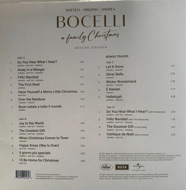 Matteo, Andrea, Virginia Bocelli – A Family Christmas (2LP, Album, Deluxe Edition, Reissue, Vinyl)
